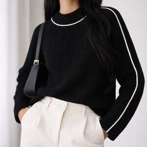 NWT H&M Wool blend Black Sweater with White Trim